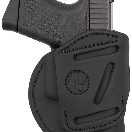 1791 Gunleather 4WH3SBLL 4-Way  IWB/OWB Size 03 Stealth Black Leather Belt Clip Compatible w/Glock 26/Ruger LC9/S&W M&P Shield/2.0 9/40 Left Hand