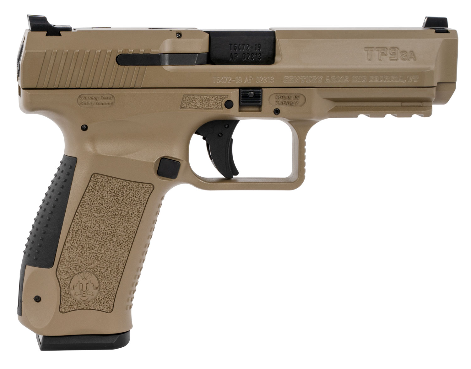 Canik HG4863DN TP9SA Mod.2 9mm Luger 18+1 4.46" Black Match Grade Barrel, Flat Dark Earth Serrated Steel Slide & Polymer Frame w/Picatinny Rail, Black Interchangeable Backstrap Grip