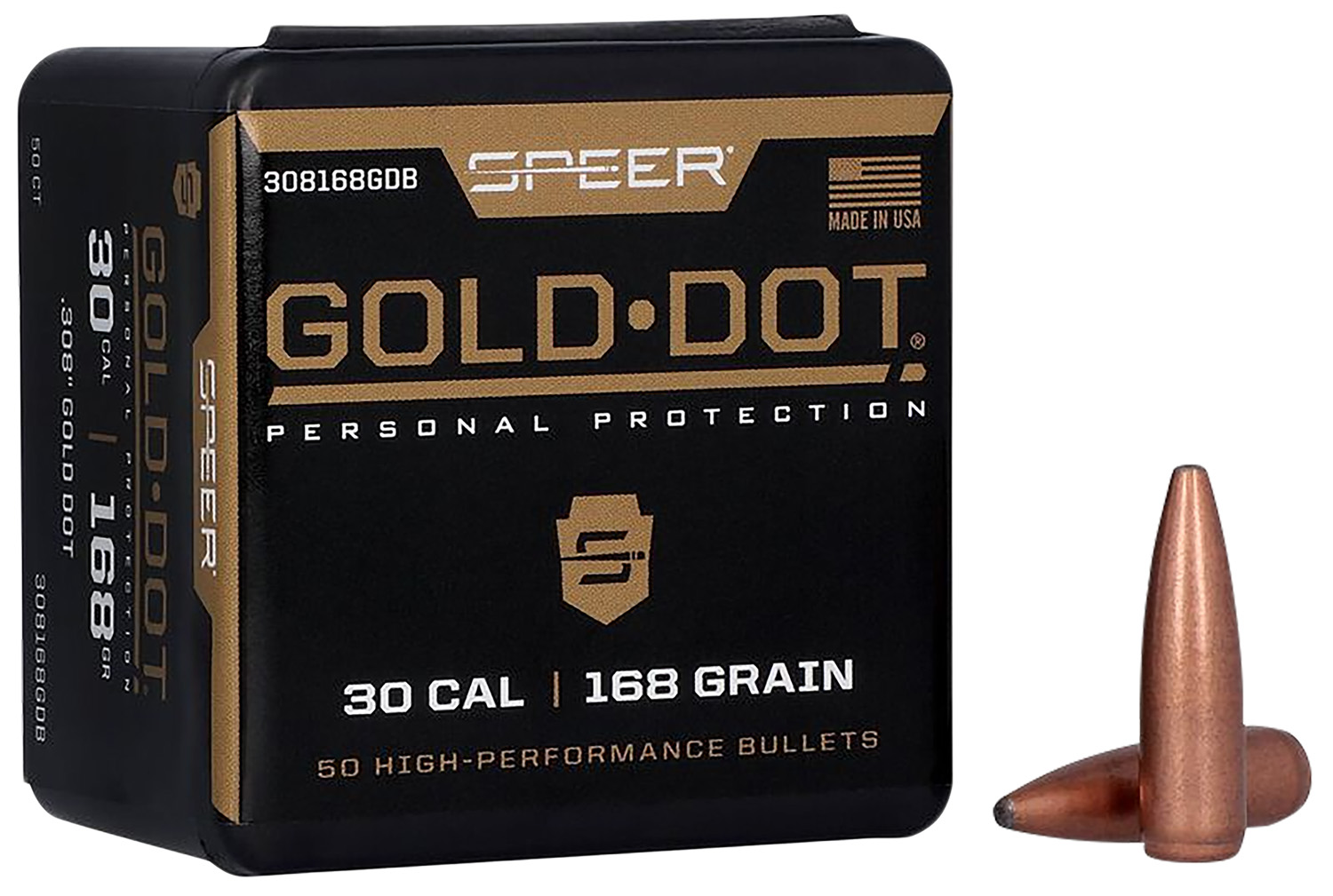 Speer 308168GD Gold Dot 30Cal 168gr Soft Point 50 Per Box/20 Case