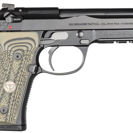 Wilson Combat BER92BRIG9 92G Brigadier Tactical 9mm Luger 15+1 4.70" Target Crown Steel Barrel, Black Serrated Steel Slide, Black Steel Frame w/Picatinny Rail, Dirty Olive G10 Grip, Ambidextrous