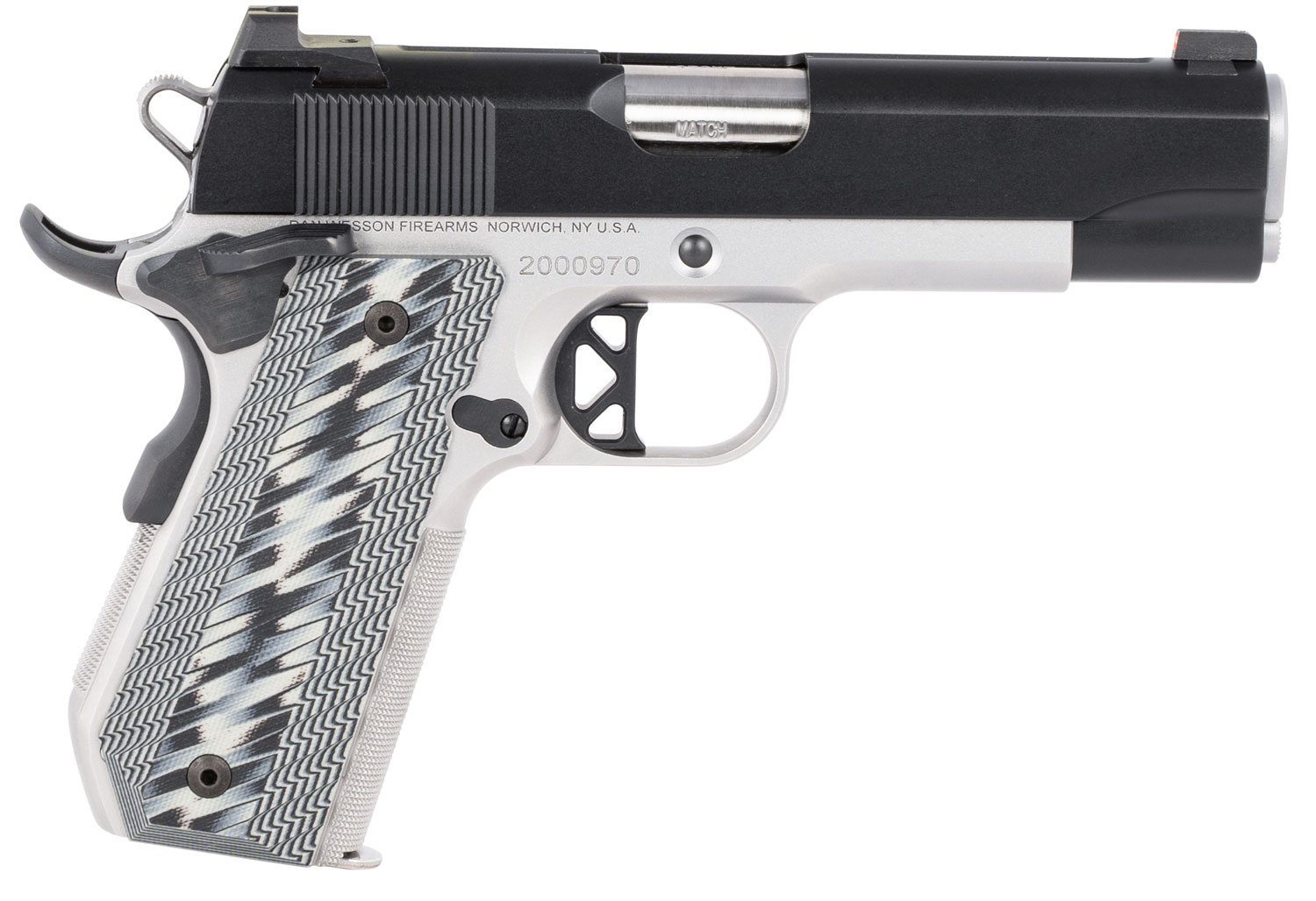 Dan Wesson 01825 V-Bob 45 ACP 8+1 4.25" Stainless Match Grade Barrel, Blued Serrated Stainless Steel Slide, Stainless Steel Frame w/Beavertail, Black/Gray G10 Grip, Ambidextrous