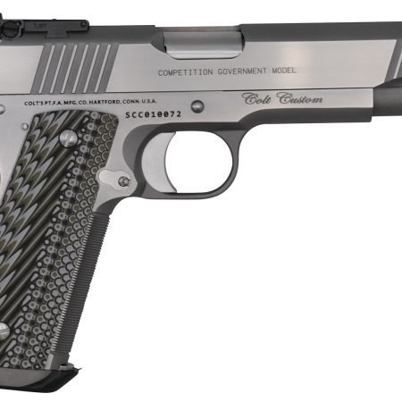 Colt Mfg O1073CS Custom Competition 38 Super 9+1 5" Stainless National Match Barrel, Brushed Stainless Steel Serrated Slide & Frame w/Beavertail, Black G10 Grip, Ambidextrous