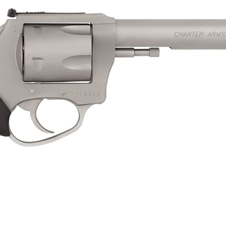 Charter Arms 79960 Pitbull Large 9mm Luger, 5 Shot 6" Matte Stainless Steel Barrel, Cylinder & Frame w/Black Finger Grooved Rubber Grip