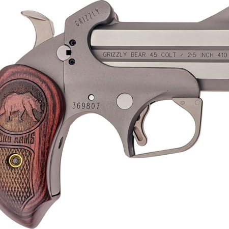Bond Arms BAGR Grizzly 45 Colt (LC)/410 Gauge 2rd 3" Stainless Steel Double Barrel & Frame, Rebounding Hammer, Blade Front/Fixed Rear Sights, Rosewood Grips, Manual Safety