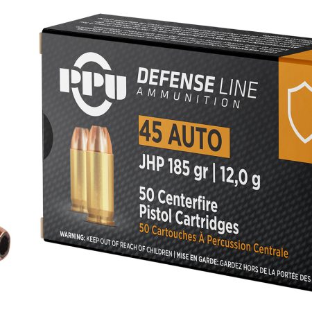 PPU PPD45 Defense 45ACP 185gr Jacketed Hollow Point 50 Per Box/10 Case