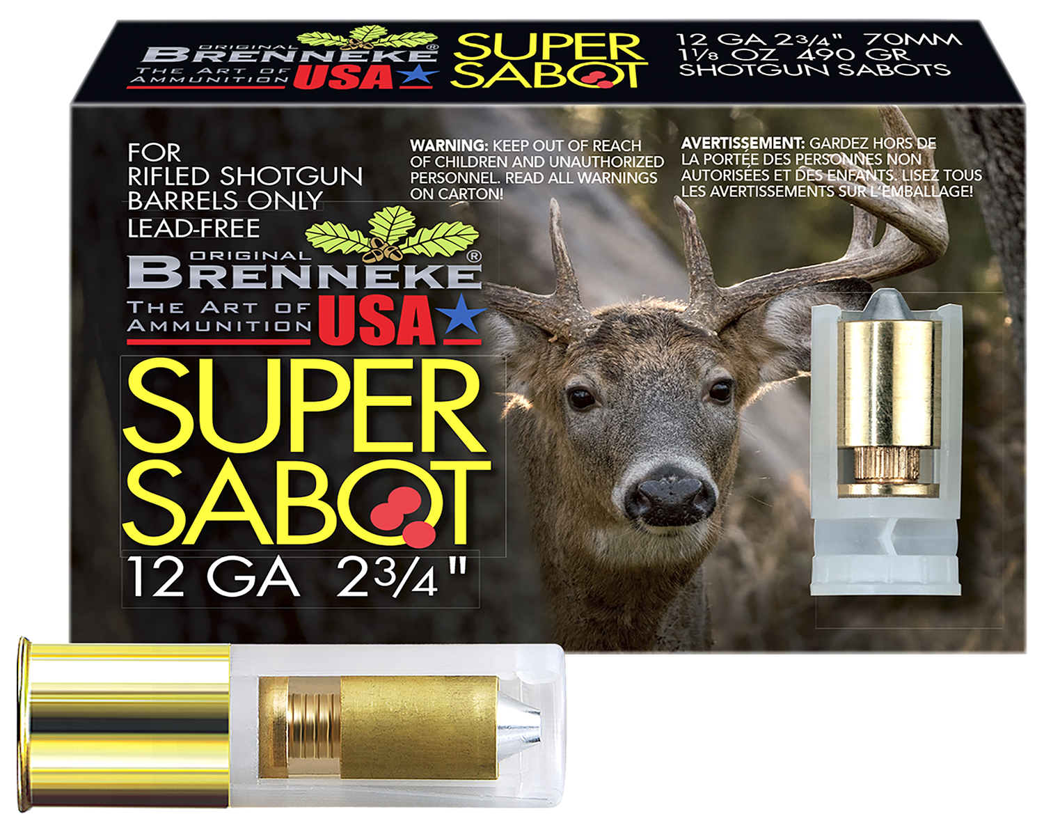 Brenneke SL122SUS SuperSabot 12Gauge 2.75" 1 1/8oz Sabot Slug Shot 5 Per Box/50 Case