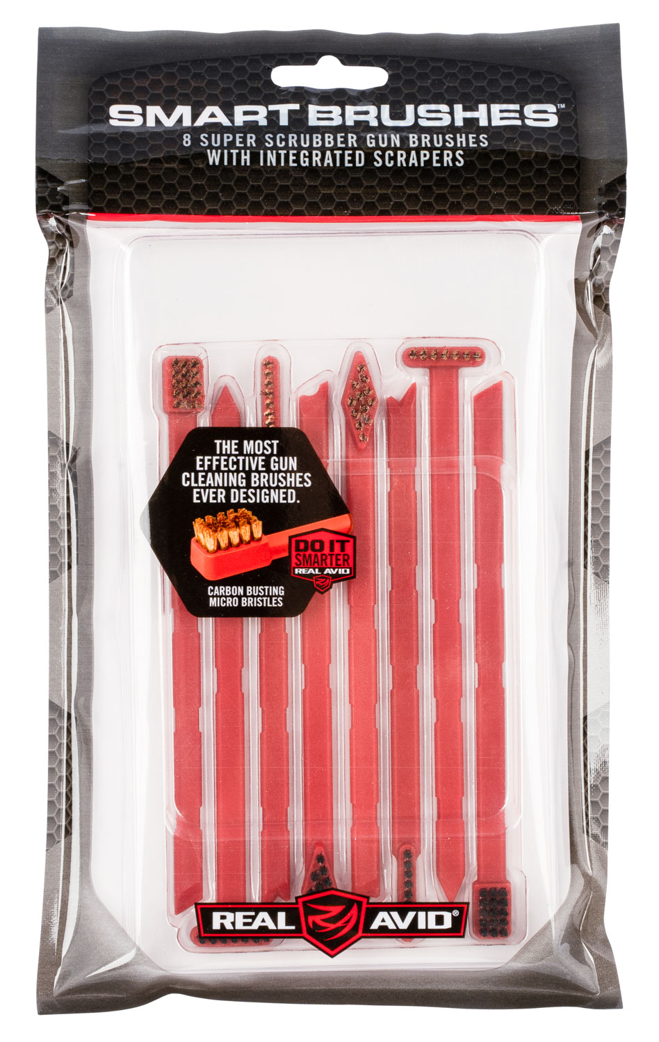 Real Avid AVSB01 Smart Brush Multi-Caliber Universal Firearm Plastic 5.50" Long Bronze/Nylon Bristles 8 Per Pkg