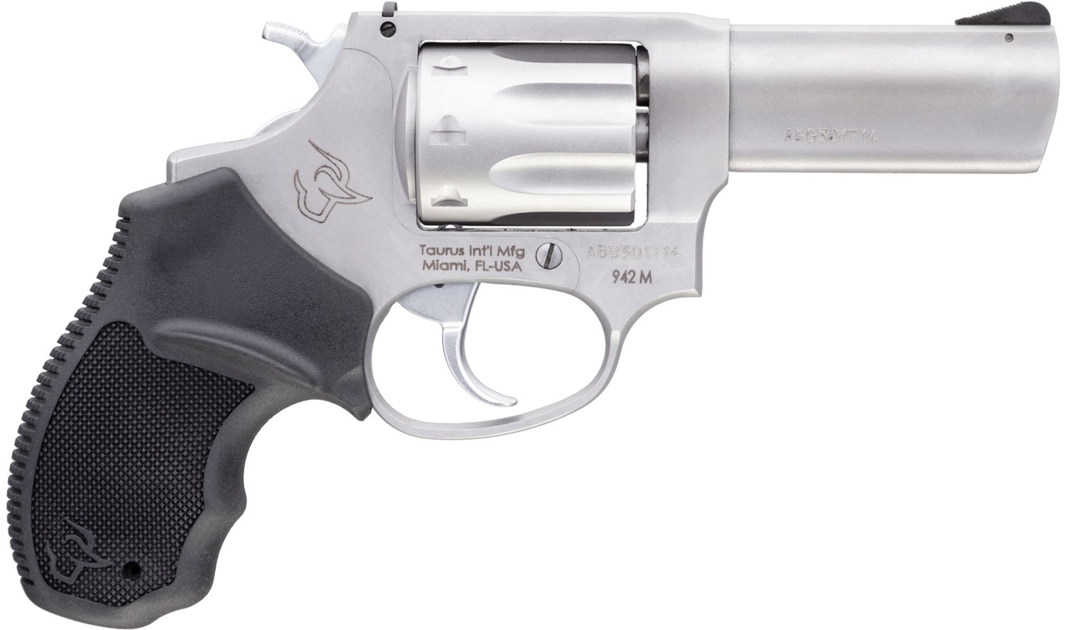 Taurus 2942M039 942 22 WMR 8rd 3" Barrel, Overall Matte Finish Stainless Steel & Finger Grooved Black Polymer Grip