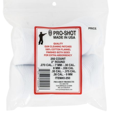 Pro-Shot 2250 Cleaning Patches .270 - .38 Cal 2" Round Cotton Flannel 250 Pack