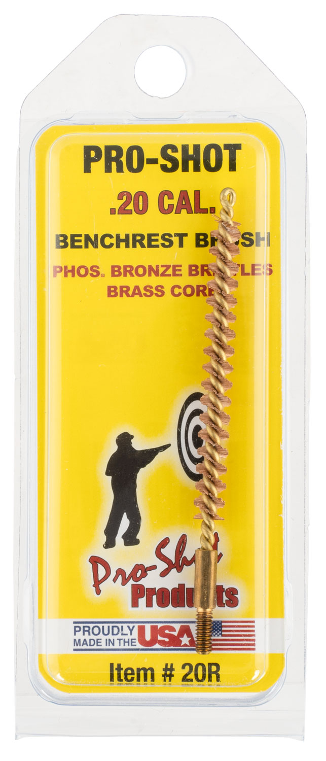 Pro-Shot 20R Bore Brush .20/ .204 Cal Rifle #5-40" Thread Bronze Bristles Brass Core