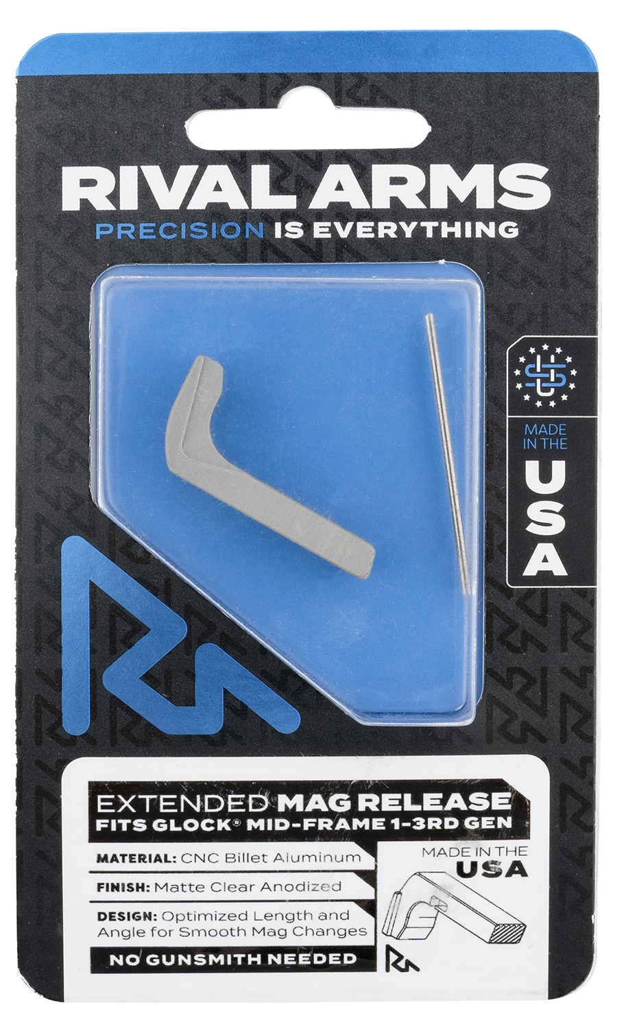 Rival Arms RA72G001D Magazine Release Compatible w/Glock Gen3 (Except 21SF) Extended, Silver Aluminum