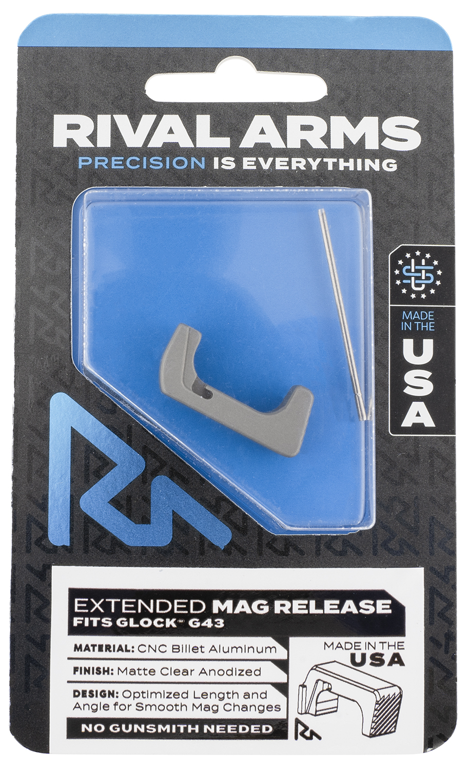 Rival Arms RA72G003D Magazine Release Extended Silver Aluminum for Glock 43