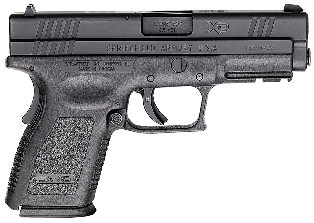 Springfield Armory XD9645 XD *CA Compliant Compact Frame 45 ACP 10+1, 4" Black Melonite Steel Barrel, Black Melonite Serrated Steel Slide, Black Polymer Frame w/Picatinny Rail
