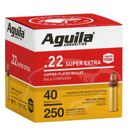 Aguila 1B221100 Super Extra High Velocity 22LR 40gr Copper Plated Solid Point 250 Per Box/8 Case