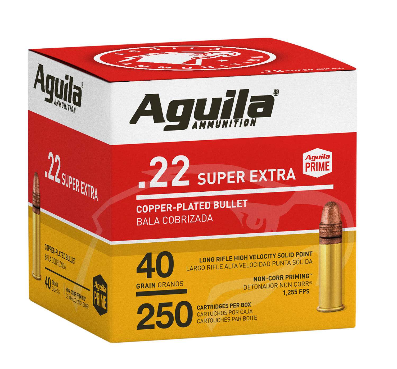 Aguila 1B221100 Super Extra High Velocity 22LR 40gr Copper Plated Solid Point 250 Per Box/8 Case