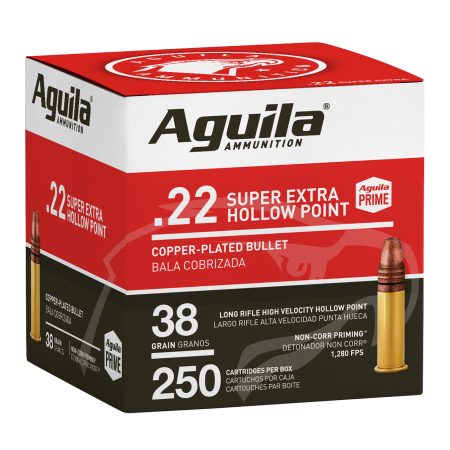 Aguila 1B221103 Super Extra High Velocity 22LR 38gr Copper Plated Hollow Point 250 Per Box/8 Case