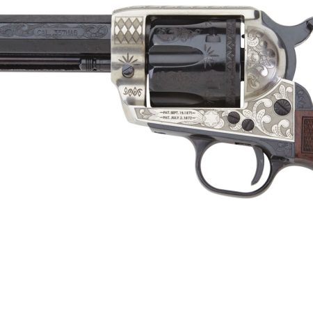 Pietta GW45ALO512NMCW 1873 GW2 Deluxe Alchimista III 45 Colt (LC) 6rd 5.50" Overall Blued Engraved Steel with Checkered Walnut Army Grip