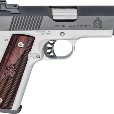Springfield Armory PX9118L 1911 Ronin 45 ACP 8+1, 4.25" Stainless Match Grade Steel Barrel, Salt Blued Serrated Carbon Steel Slide, Satin Cerakote Aluminum Frame w/Beavertail, Crossed Cannon Wood Grip