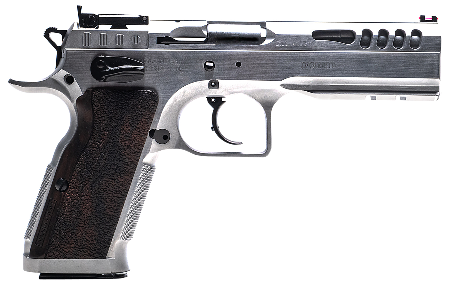Tanfoglio IFG TFSTOCKM9 Defiant Stock Master 9mm Luger 17+1 4.75" Hard Chrome Steel/ Wood Grip