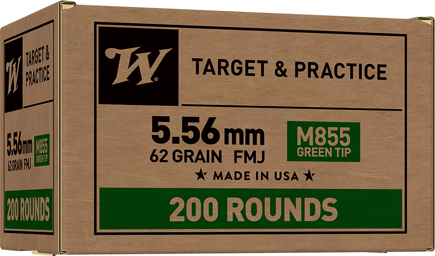 Winchester Ammo WM855200 USA M855 Green Tip 5.56x45mmNATO 62gr Full Metal Jacket 200 Per Box/4 Case