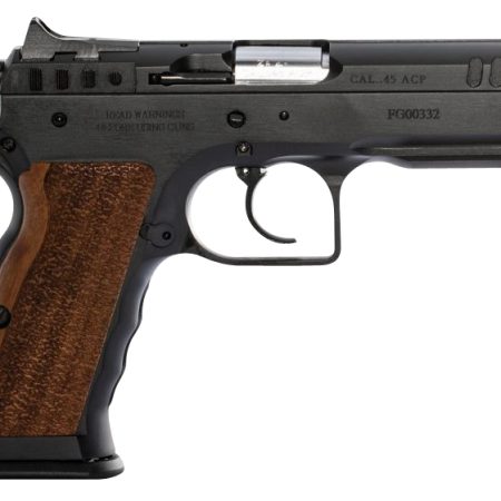 Tanfoglio IFG TFSTOCKI45 Defiant Stock I 45 ACP Caliber with 4.50" Barrel, 10+1 Capacity, Overall Black Finish Steel, Picatinny Rail/Beavertail Frame, Serrated Slide & Wood Grip