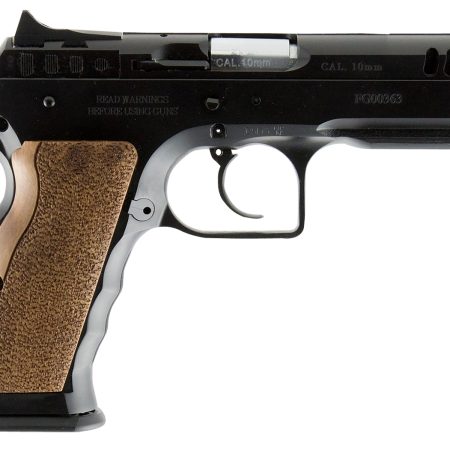 Tanfoglio IFG TFSTOCKI40SF Defiant Stock I 40 S&W Caliber with 4.50" Barrel, 12+1 Capacity, Overall Black Finish Steel, Picatinny Rail/Beavertail Short Frame, Serrated Slide & Wood Grip