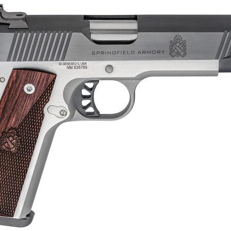 Springfield Armory PX9121L 1911 Ronin 10mm Auto 8+1, 5" Stainless Match Grade Steel Barrel, Blued Serrated Carbon Steel Slide, Stainless Steel Steel Frame w/Beavertail, Crossed Cannon Wood Grip