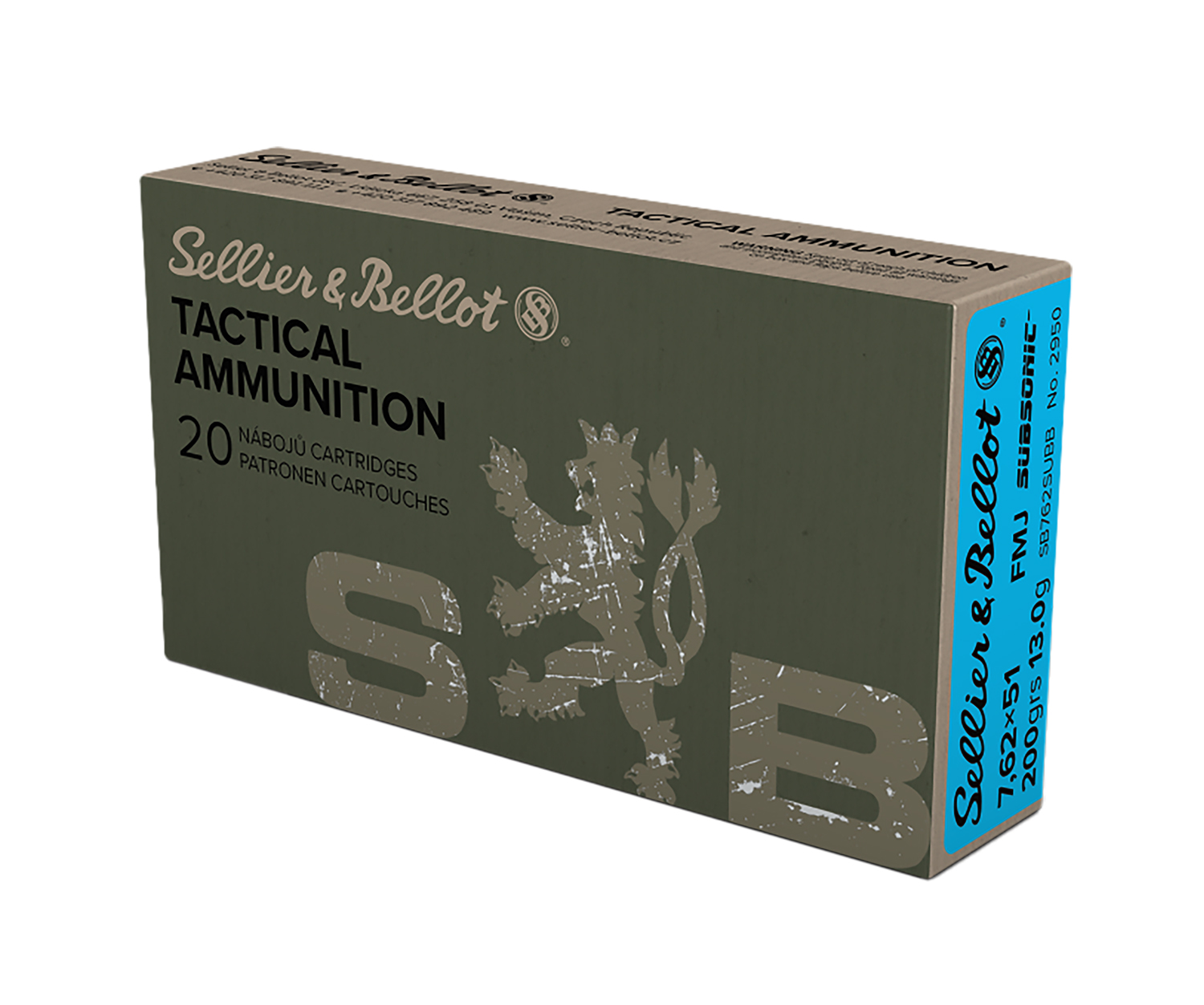 Sellier & Bellot SB762SUBB Rifle 308Win 200gr Full Metal Jacket Subsonic 20 Per Box/25 Case