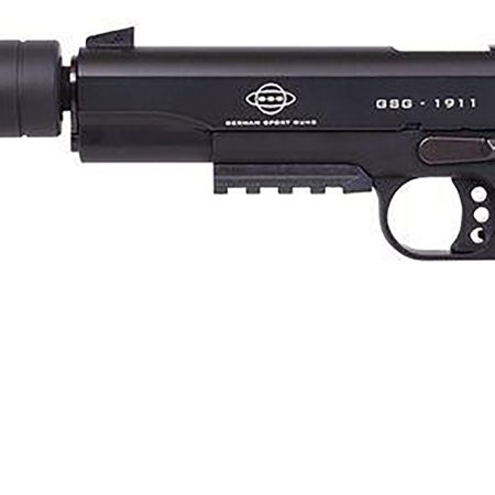 GSG G1911ADOPS 1911 ADOP 22 LR 10+1 5" All Black Steel/Threaded Barrel, Serrated Slide, Zinc Alloy w/Picatinny Rail & Beavertail Frame Black Polymer Grip, Faux Suppressor