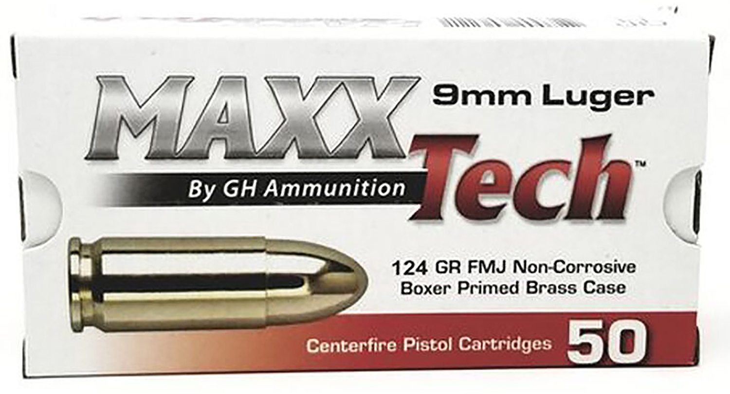 MaxxTech PTGB912B Brass Pistol 9mmLuger 124gr Full Metal Jacket 50 Per Box/10 Case