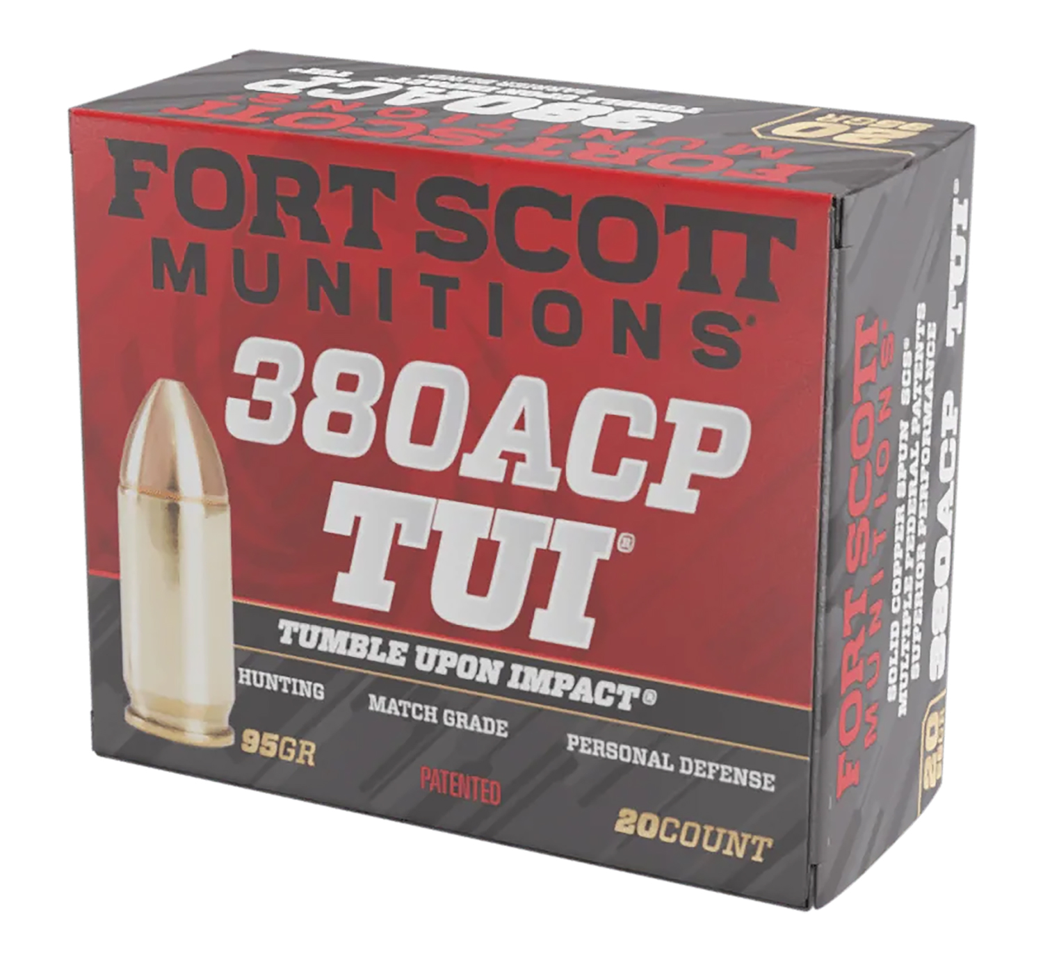 Fort Scott Munitions 380095SCV Tumble Upon Impact (TUI) 380ACP 95gr Solid Copper Spun 20 Per Box/25 Case