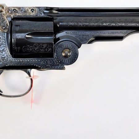 Taylors & Company 550643 Top Break Schofield 45 Colt (LC) Caliber with 7" Barrel, 6rd Capacity Cylinder, Overall Blued Engraved Finish Steel & Walnut Grip