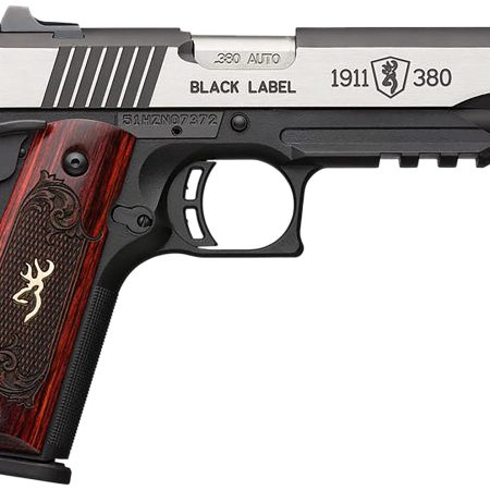 Browning 051969492 1911-380 Black Label Medallion Pro 380 ACP 4.25" 8+1 Matte Black Stainless Steel with Black Accents Rosewood with Integrated Gold Buck Mark Inlay Grip Fixed 3-Dot Picatinny Rail