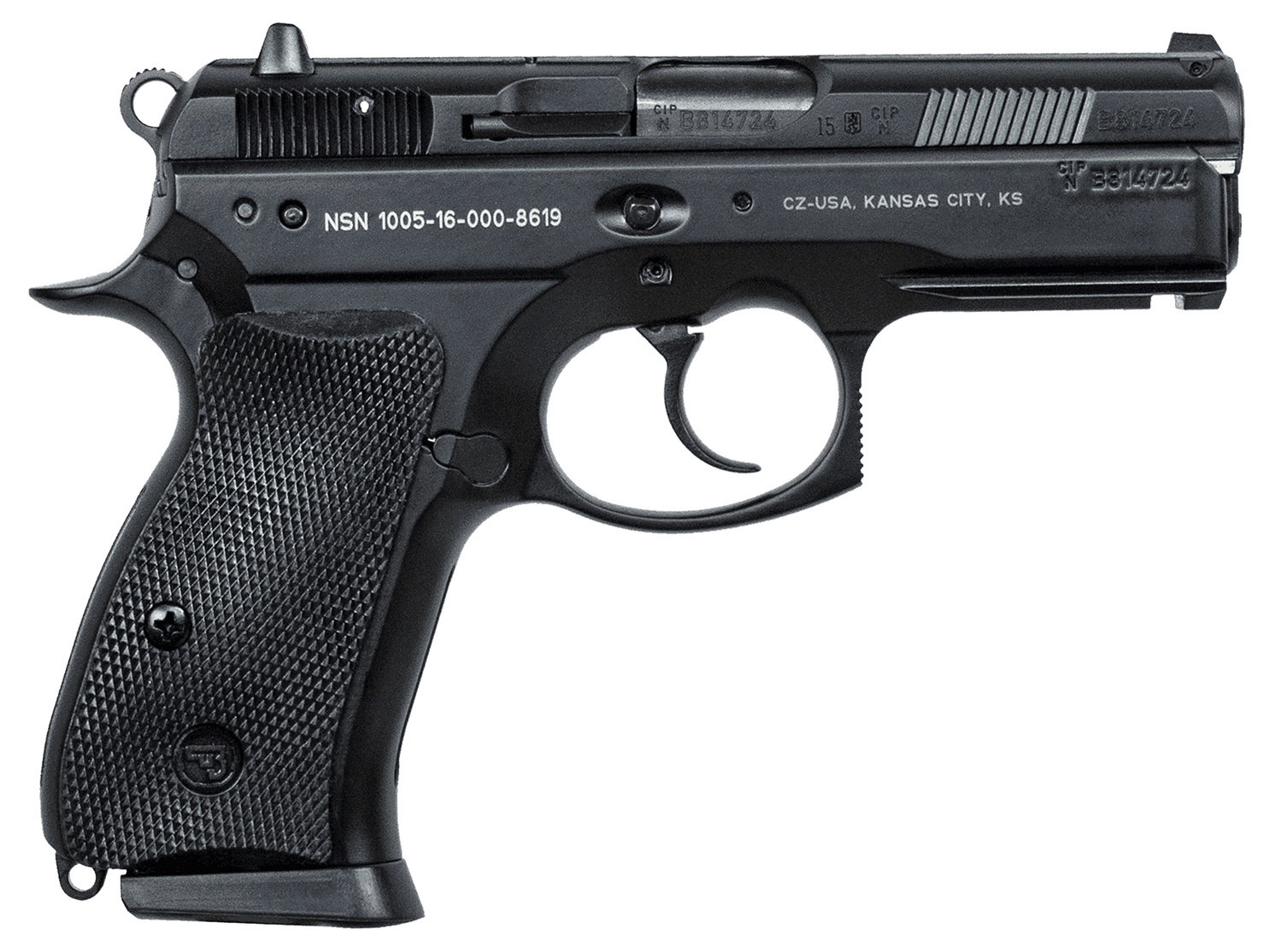 CZ-USA 91199 P-01 Compact Frame 9mm Luger 15+1 3.75" Black Steel Barrel, Black Steel Serrated Slide, Black Polycoat Aluminum Frame w/Beavertail, Black Rubber Grip, Right Hand