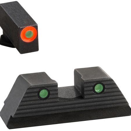 AmeriGlo GL816 Trooper Sight Set for Glock  Green Tritium Orange Outline Front Sight-Green Tritium Black Outline Rear Sight