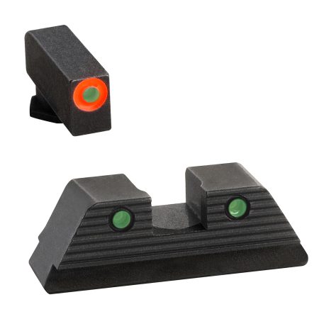 AmeriGlo GL817 Trooper Sight Set for Glock  Green Tritium Orange Outline Front Sight-Green Tritium Black Outline Rear Sight