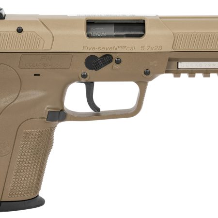 FN 3868900753 Five-seveN  5.7x28mm 20+1 4.80" Black Steel Barrel, Flat Dark Earth Serrated Steel Slide & Polymer Frame w/Picatinny Rail, FDE Textured Polymer Grip, Ambidextrous