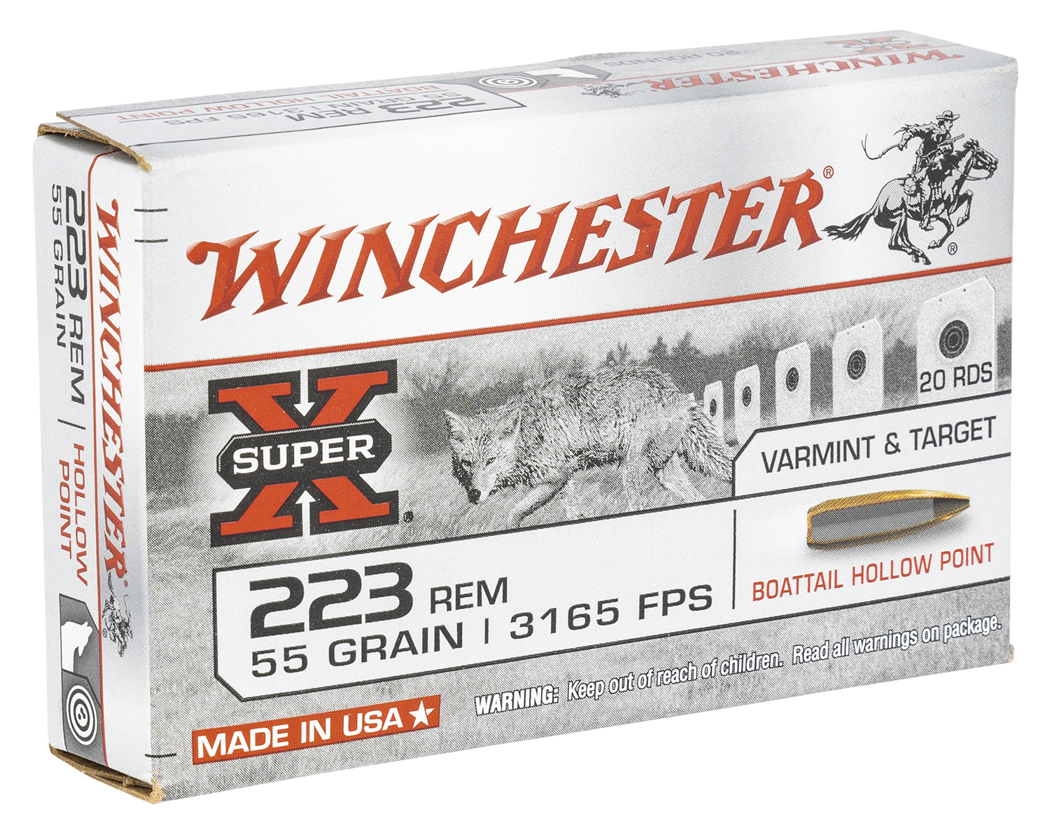 Winchester Ammo W223HP55 Super X 223Rem 55gr Boat Tail Hollow Point 20 Per Box/25 Case