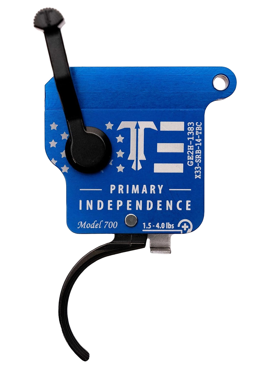 TriggerTech X33SRB14TBC Primary Independence Single-Stage Curved Trigger with 1.50-4 lbs Draw Weight, Red & Blue with White Engraving Finish for Remington 700