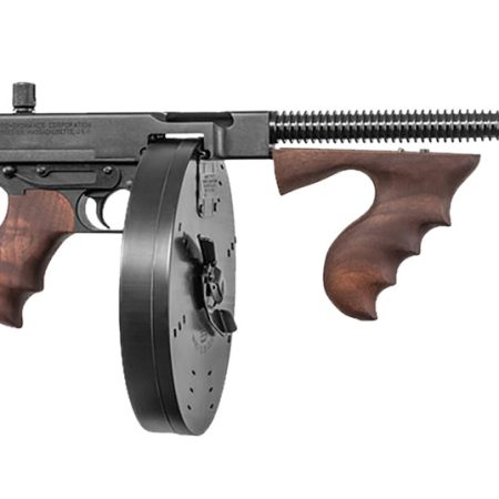 Thompson T1100D 1927A-1 Deluxe Carbine 45 ACP Caliber with 18" Barrel, 20+1 Capacity (Stick), 100+1 Capacity (Drum), Blued Metal Finish, American Walnut Stock Wood Grip Right Hand