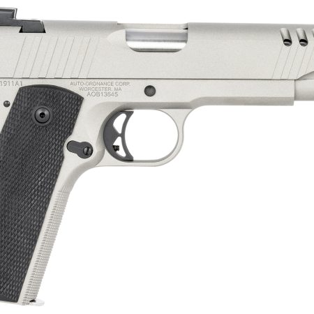 Auto-Ordnance 1911TCAC6 1911 A1 45 ACP 7+1 5" Savage Silver Cerakoate, Serrated/Ported Slide, Black Rubber Grips, Fixed 3-Dot Combat Day Sights