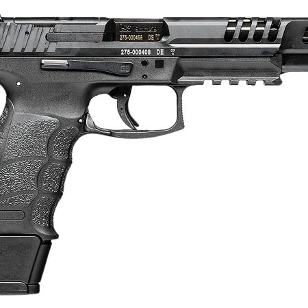 HK 81000553 VP9 Match 9mm Luger 20+1 5.51" Polygonal Rifled Barrel, Black Optic Ready/Serrated w/Ports Slide & Frame w/Picatinny Rail, Black Finger Grooved Polymer Grips, Ambidextrous