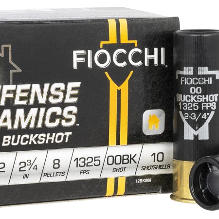 Fiocchi 12BK008 Defense Dynamics  12Gauge 2.75" 8Pellets 00 Buck Shot 10 Per Box/25 Case