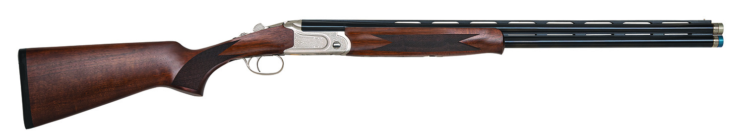 Mossberg 75480 Gold Reserve Full Size 410 Bore Break Open 3" 2rd 26" Blue Polished Vent Rib Barrel, Silver Polished Engraved Stainless Steel Receiver, Black Grade A Walnut Fixed Stock, Right Hand