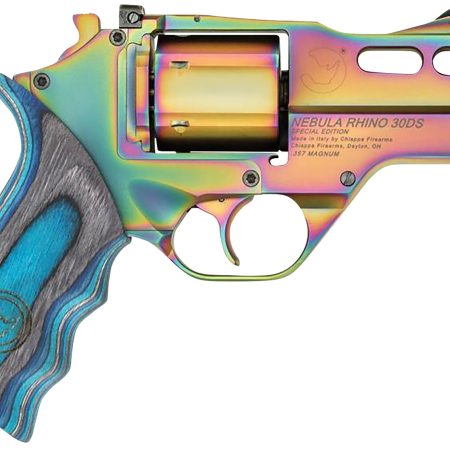 Chiappa Firearms 340319 Rhino 30DS Nebula 357 Mag 6 Shot, 3" Rainbow PVD Steel Vent Rib Barrel & Cylinder, Rainbow PVD Aluminum Frame, Blue Laminate, Grip Exposed Hammer