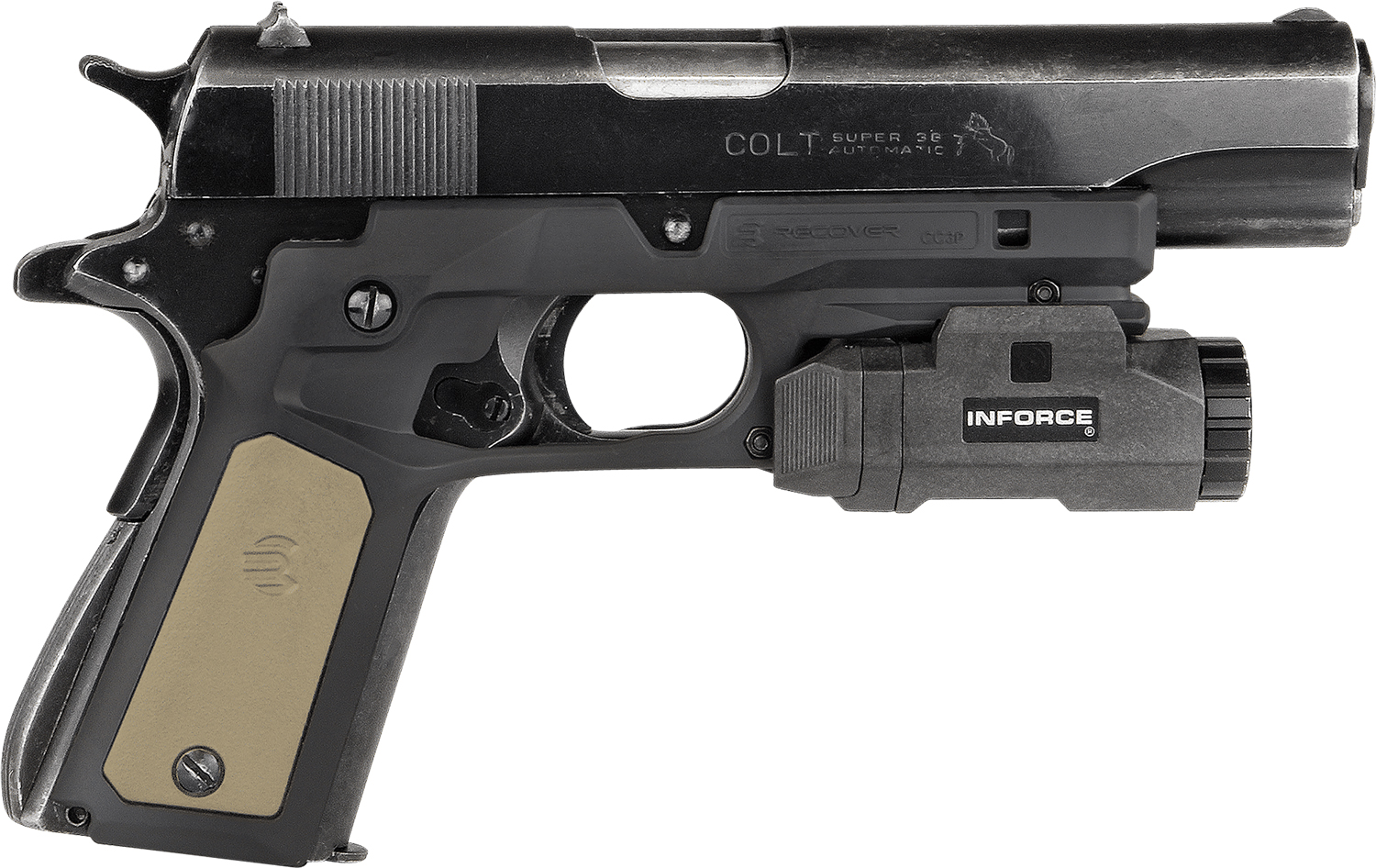 Recover Tactical CC3P0102 Frame Grip Black Polymer Frame with Interchangeable Black & Tan Panels for Standard Frame 1911