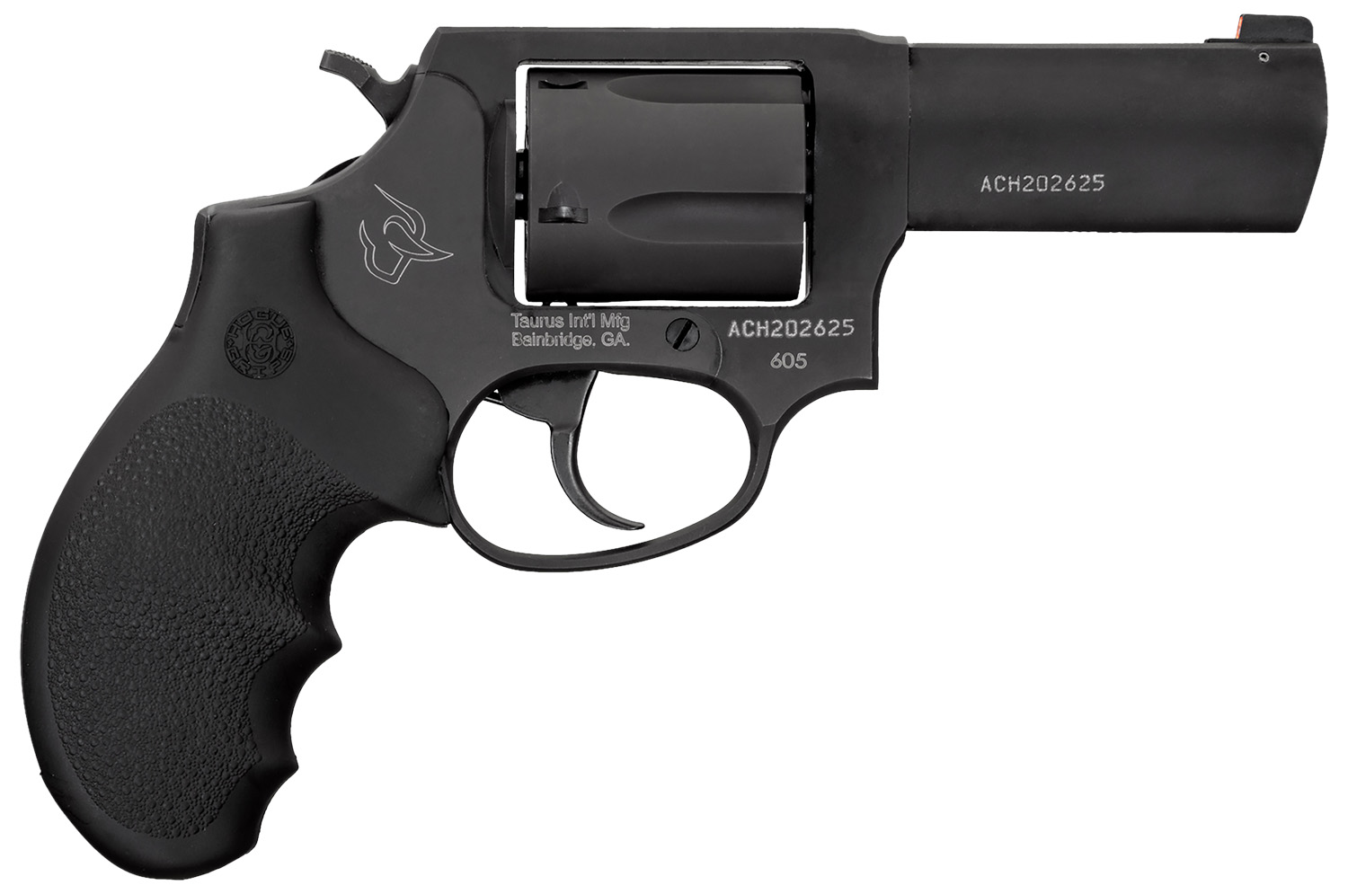 Taurus 260531NS 605 SA/DA 38 Speical +P or 357 Mag 5 Shot 3" Barrel, Overall Matte Black Finish Stainless Steel, Finger Grooved Black Hogue Rubber Grip, Night Front Sight