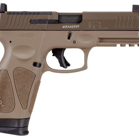 Taurus 1G3P941TAC G3  9mm Luger 17+1 4.50" Threaded Barrel, FDE Polymer Frame With Picatinny Acc. Rail, T.O.R.O Optic Cut Patriot Brown Cerakote Steel Slide, Re-Strike Capability, No Manual Safety