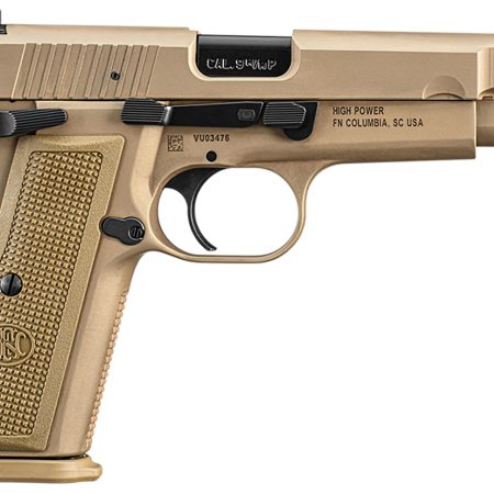 FN 66101117 High Power  9mm Luger 10+1, 4.70" Black Target Crown Steel Barrel, Flat Dark Earth PVD Serrated Steel Slide & Steel Frame w/Beavertail, FDE Textured Polymer Grip, Ambidextrous