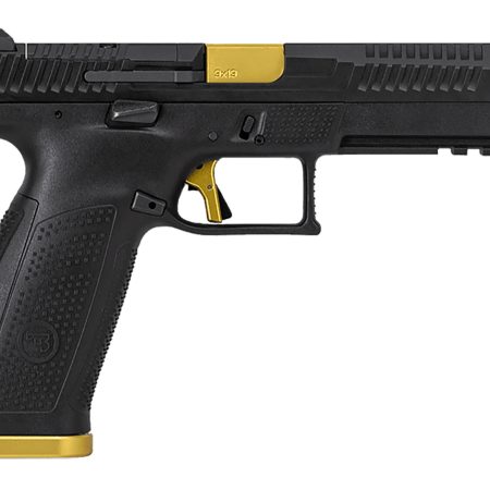 CZ-USA 95180 P-10 F Competition-Ready 9mm Luger 5" 19+1 Overall Black Finish with Inside Railed Steel with Optic Cut Slide, Polymer Grip, Gold Accents & Picatinny Rail